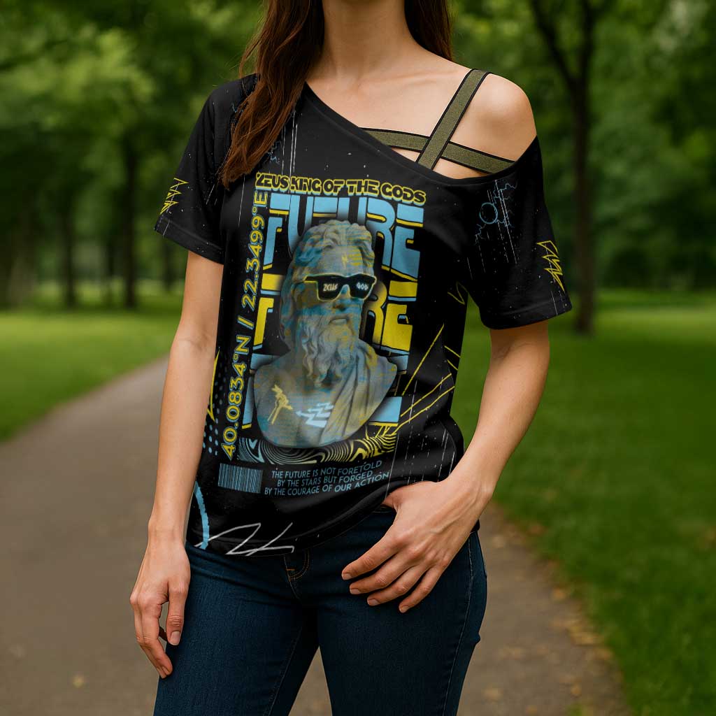 Ancient Greek Zeus Cross Shoulder Shirt Futuristic Style - Wonder Print Shop
