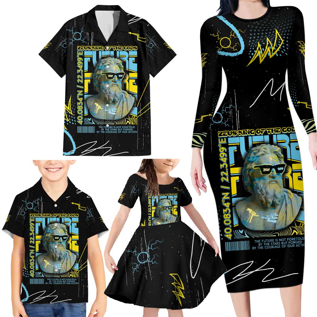 Ancient Greek Zeus Family Matching Long Sleeve Bodycon Dress and Hawaiian Shirt Futuristic Style - Wonder Print Shop