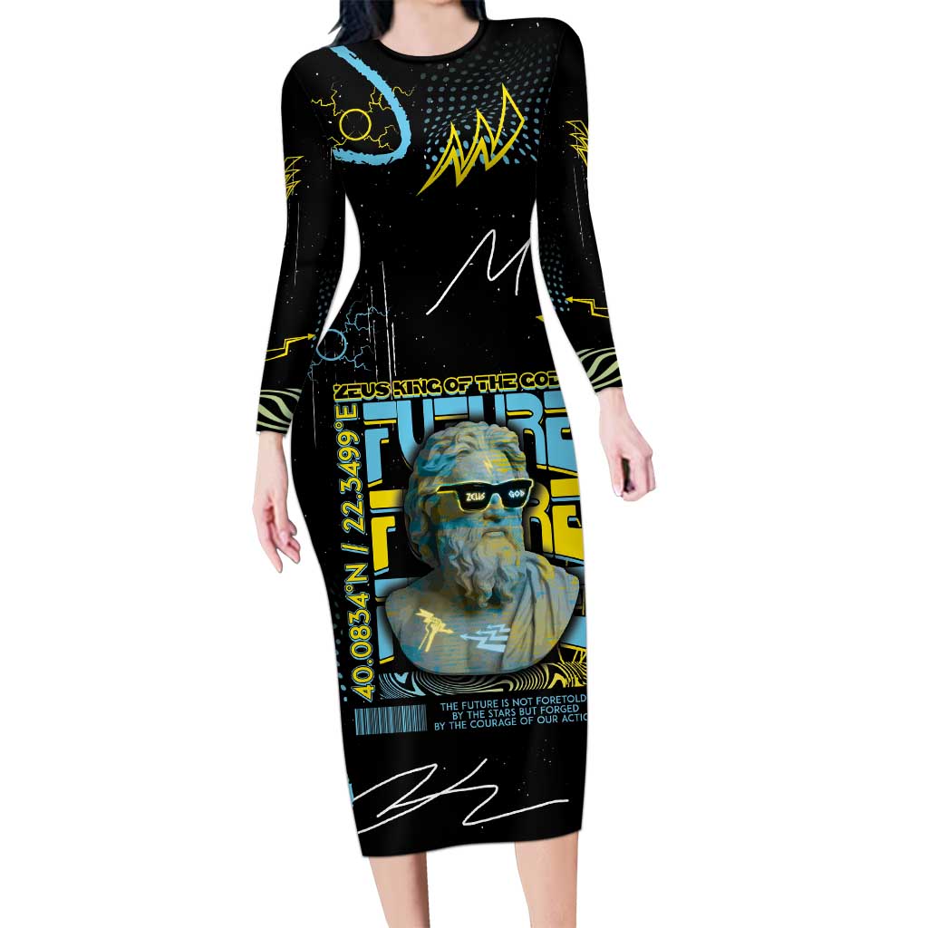 Ancient Greek Zeus Family Matching Long Sleeve Bodycon Dress and Hawaiian Shirt Futuristic Style - Wonder Print Shop
