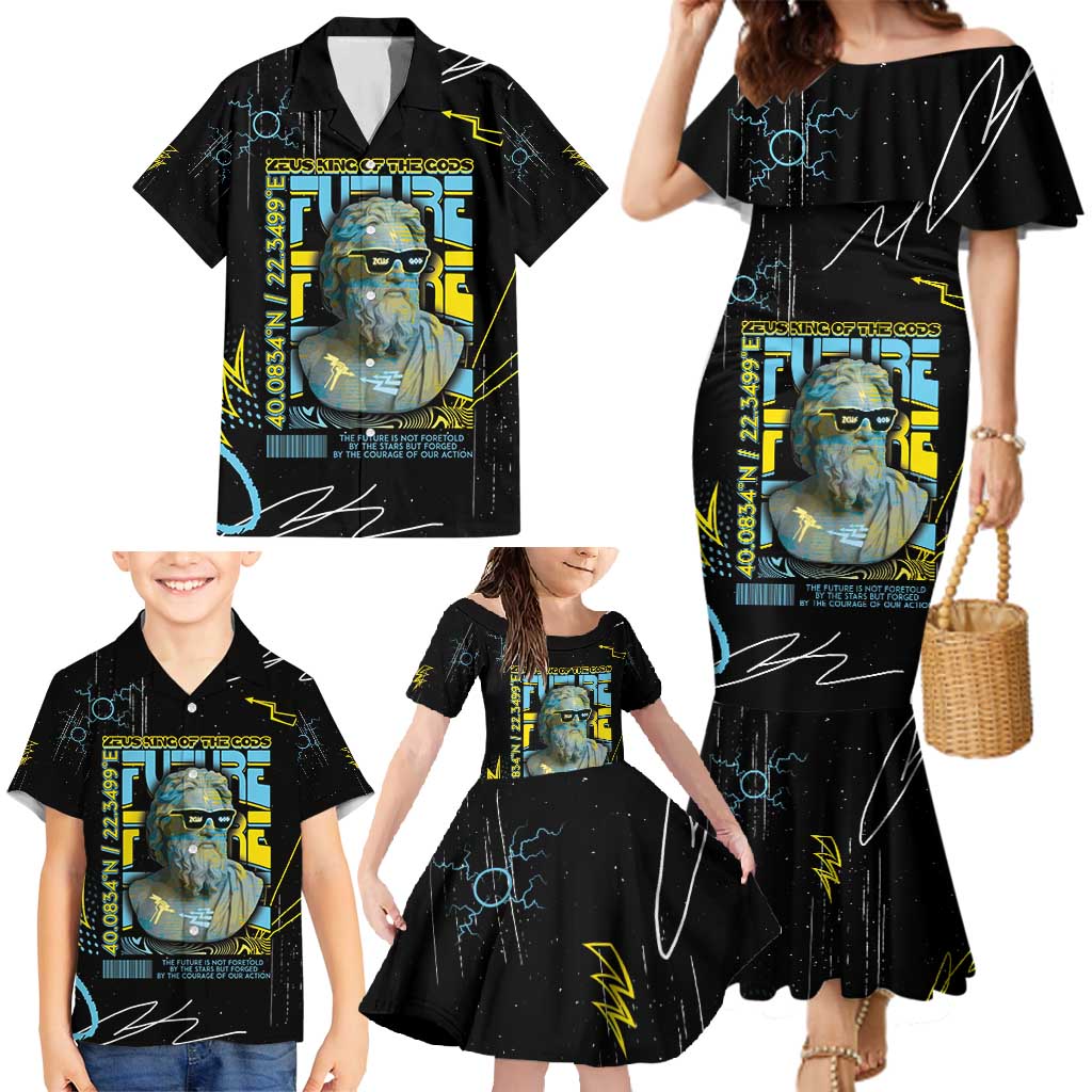 Ancient Greek Zeus Family Matching Mermaid Dress and Hawaiian Shirt Futuristic Style - Wonder Print Shop