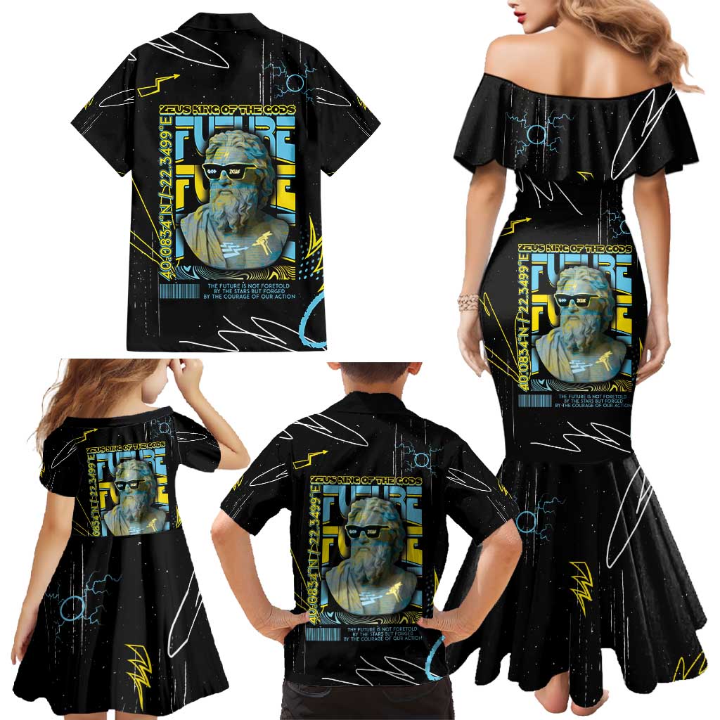 Ancient Greek Zeus Family Matching Mermaid Dress and Hawaiian Shirt Futuristic Style - Wonder Print Shop