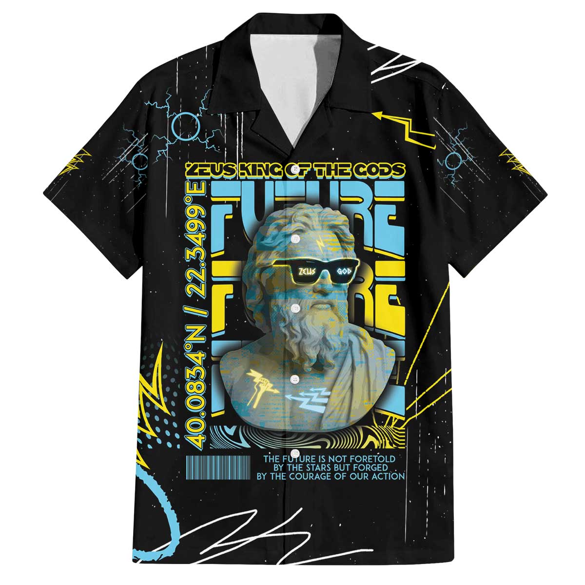 Ancient Greek Zeus Family Matching Off The Shoulder Long Sleeve Dress and Hawaiian Shirt Futuristic Style - Wonder Print Shop