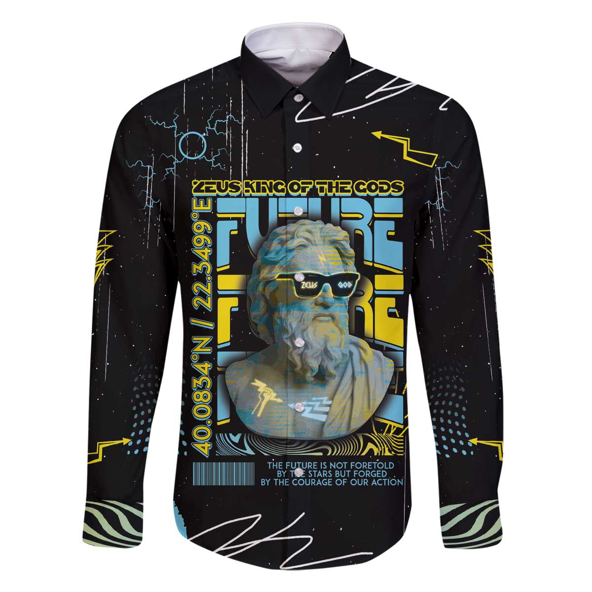 Ancient Greek Zeus Family Matching Off The Shoulder Long Sleeve Dress and Hawaiian Shirt Futuristic Style - Wonder Print Shop