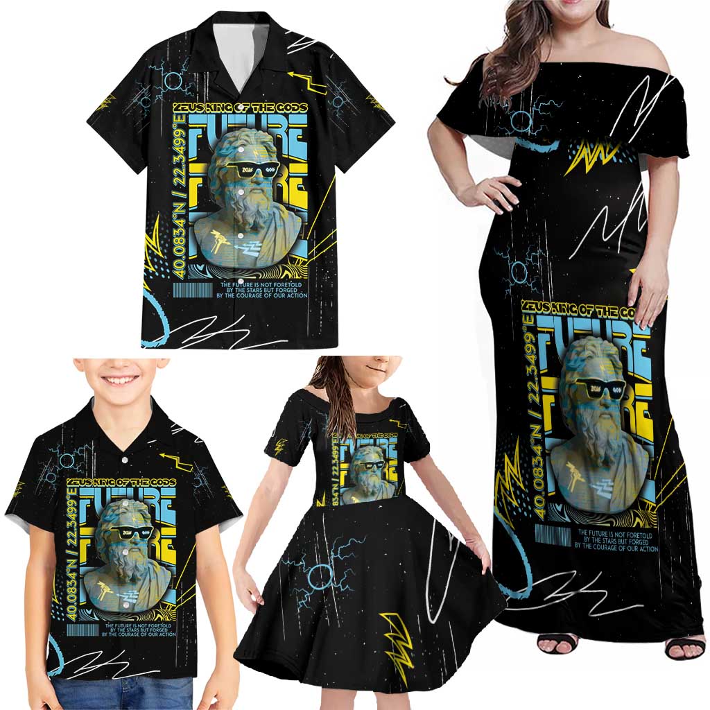 Ancient Greek Zeus Family Matching Off Shoulder Maxi Dress and Hawaiian Shirt Futuristic Style - Wonder Print Shop
