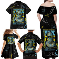 Ancient Greek Zeus Family Matching Off Shoulder Maxi Dress and Hawaiian Shirt Futuristic Style - Wonder Print Shop