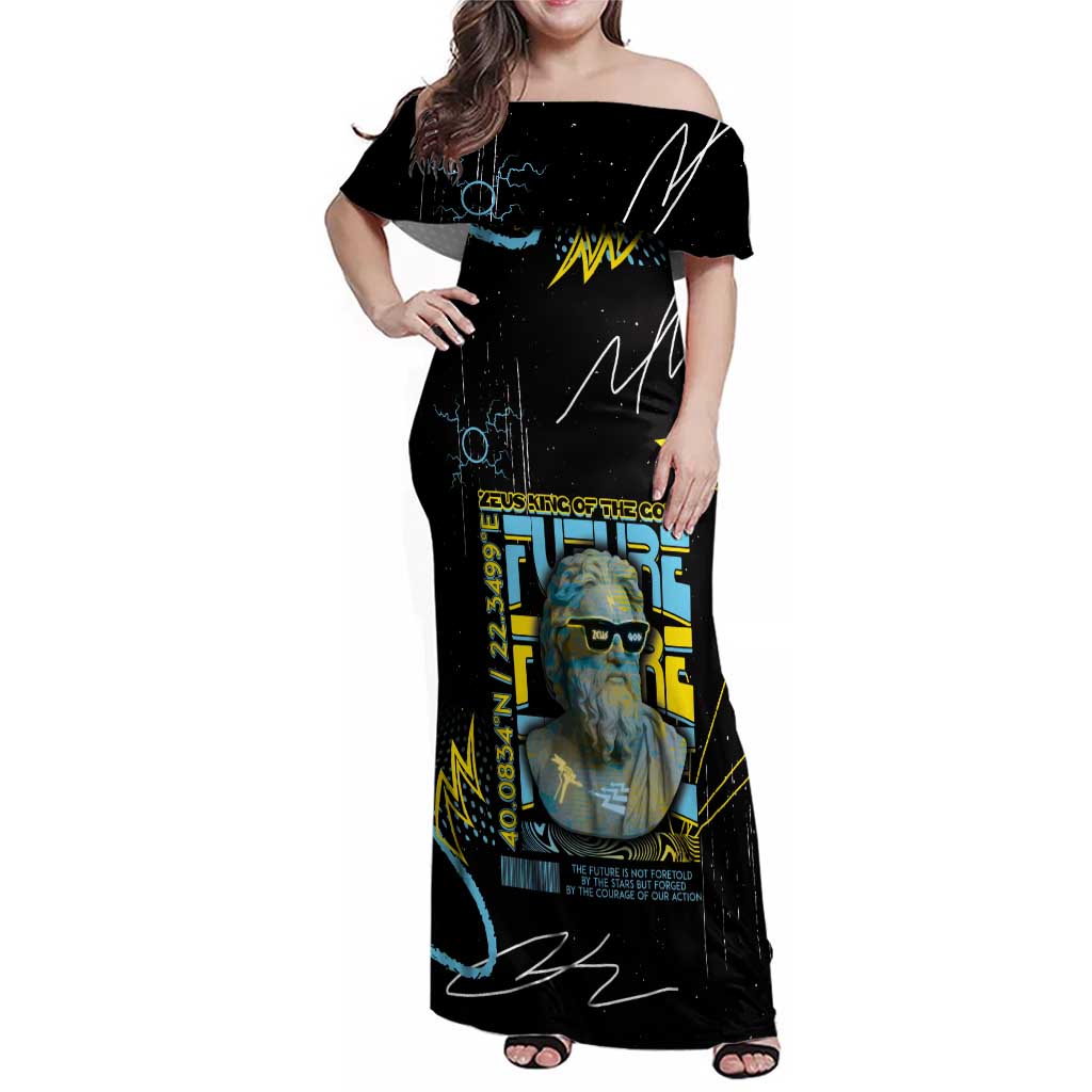 Ancient Greek Zeus Family Matching Off Shoulder Maxi Dress and Hawaiian Shirt Futuristic Style - Wonder Print Shop
