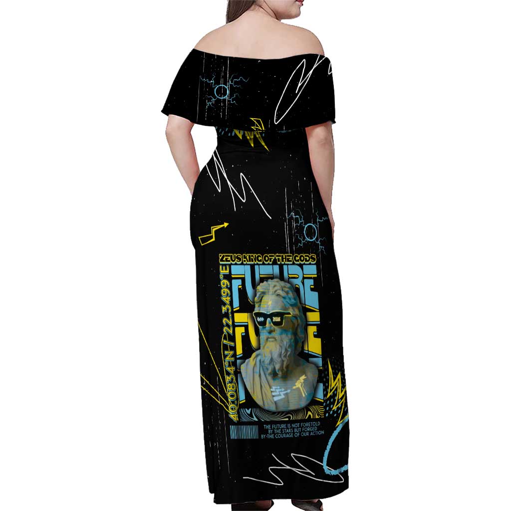 Ancient Greek Zeus Family Matching Off Shoulder Maxi Dress and Hawaiian Shirt Futuristic Style - Wonder Print Shop