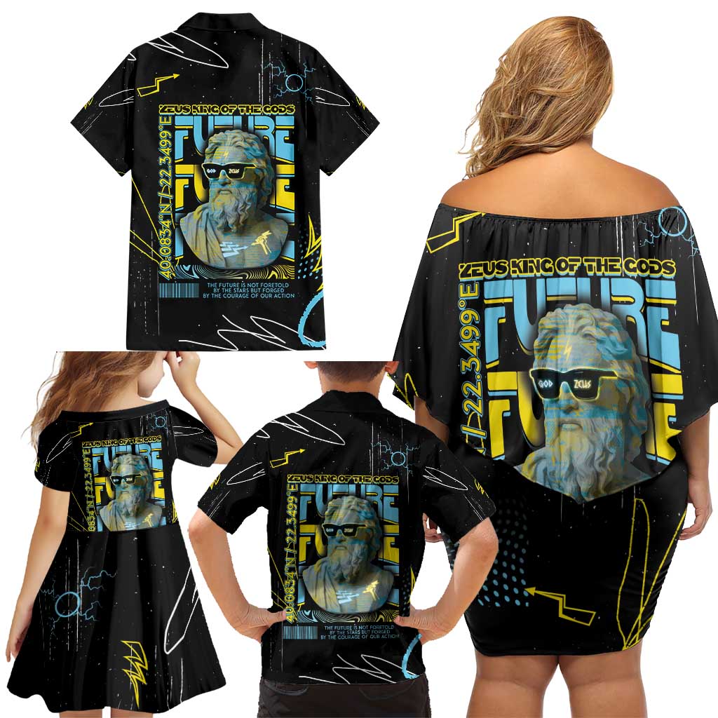 Ancient Greek Zeus Family Matching Off Shoulder Short Dress and Hawaiian Shirt Futuristic Style - Wonder Print Shop