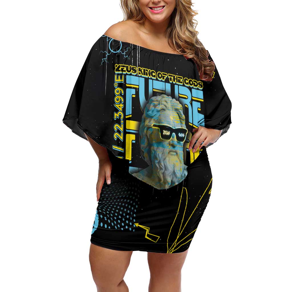 Ancient Greek Zeus Family Matching Off Shoulder Short Dress and Hawaiian Shirt Futuristic Style - Wonder Print Shop