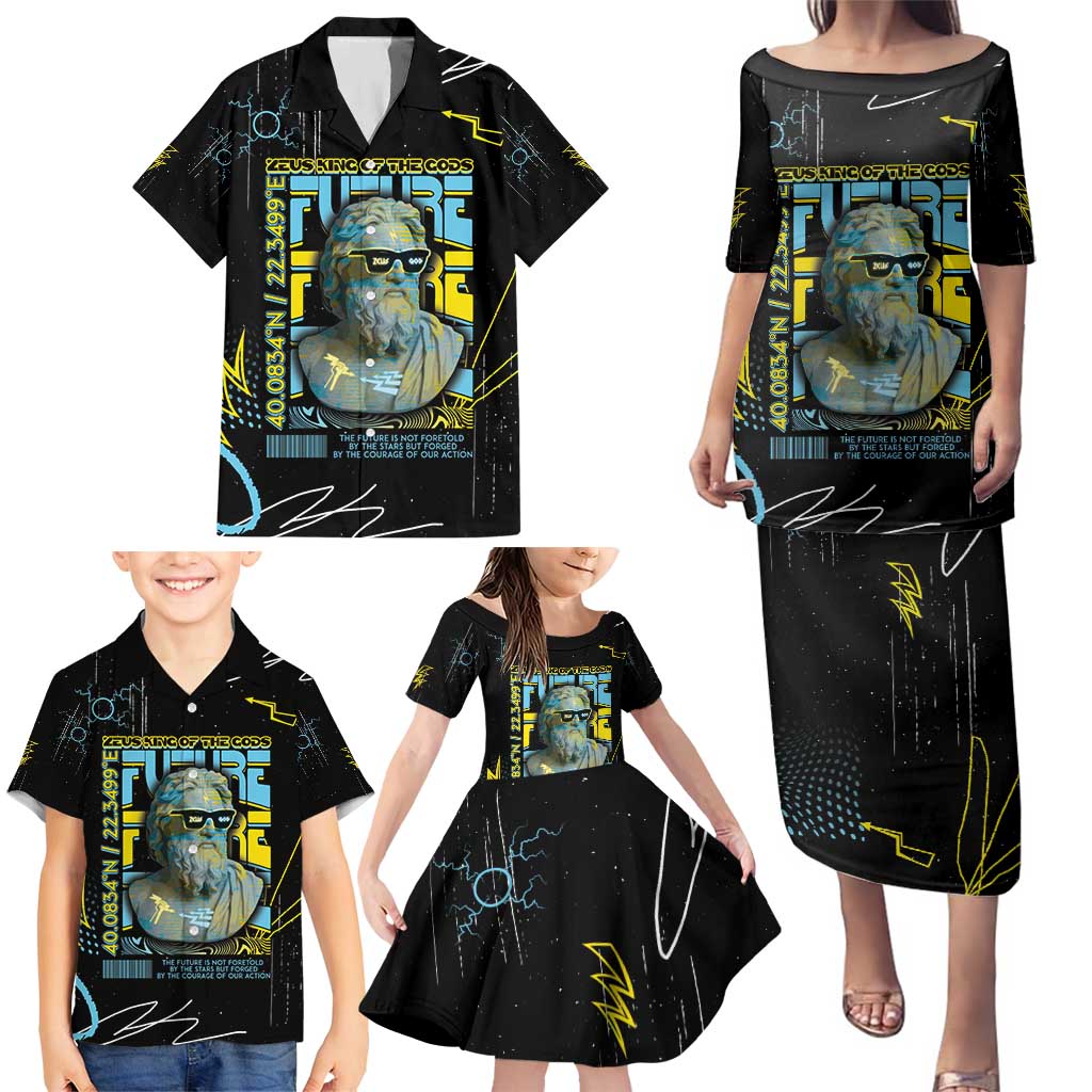 Ancient Greek Zeus Family Matching Puletasi and Hawaiian Shirt Futuristic Style - Wonder Print Shop