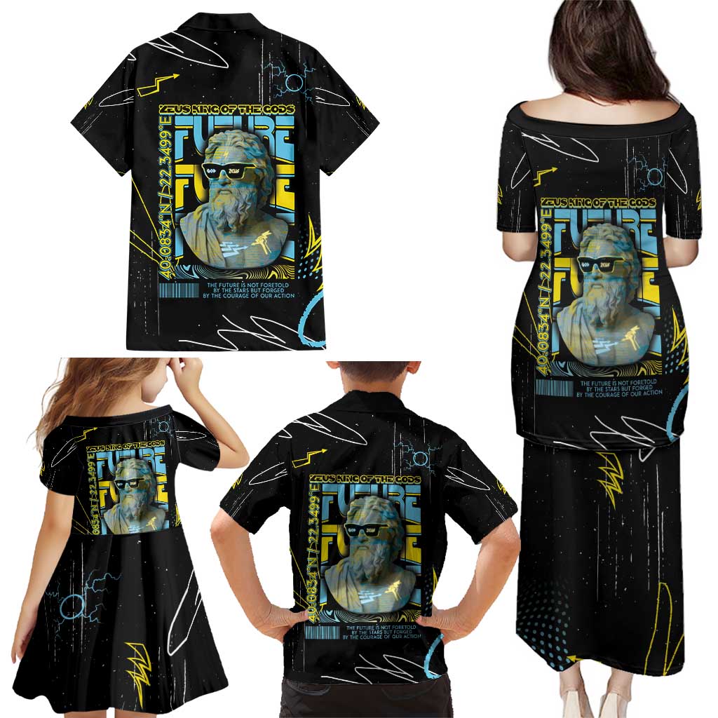 Ancient Greek Zeus Family Matching Puletasi and Hawaiian Shirt Futuristic Style - Wonder Print Shop