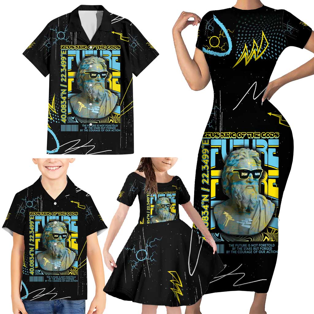 Ancient Greek Zeus Family Matching Short Sleeve Bodycon Dress and Hawaiian Shirt Futuristic Style - Wonder Print Shop