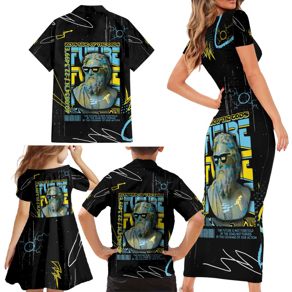 Ancient Greek Zeus Family Matching Short Sleeve Bodycon Dress and Hawaiian Shirt Futuristic Style - Wonder Print Shop
