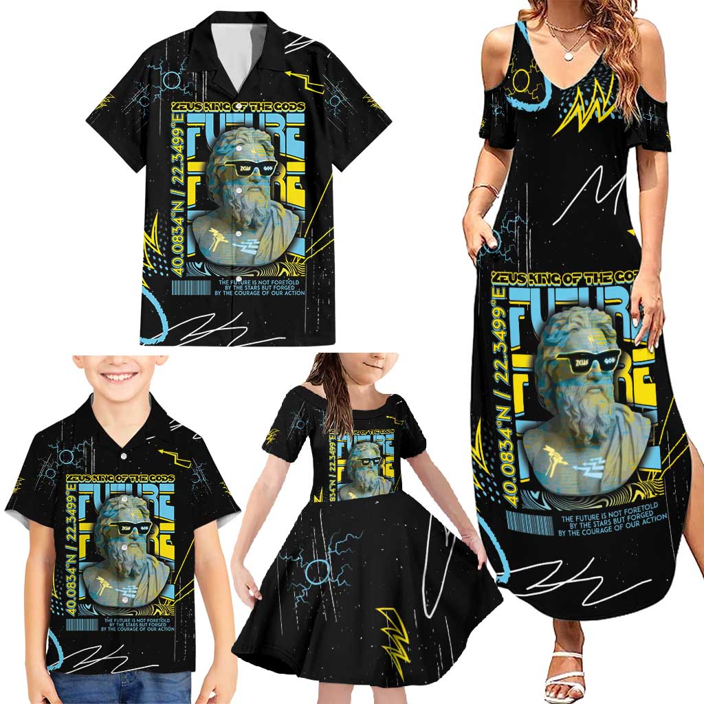 Ancient Greek Zeus Family Matching Summer Maxi Dress and Hawaiian Shirt Futuristic Style - Wonder Print Shop