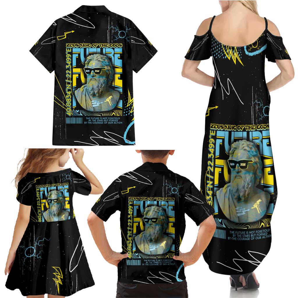 Ancient Greek Zeus Family Matching Summer Maxi Dress and Hawaiian Shirt Futuristic Style - Wonder Print Shop