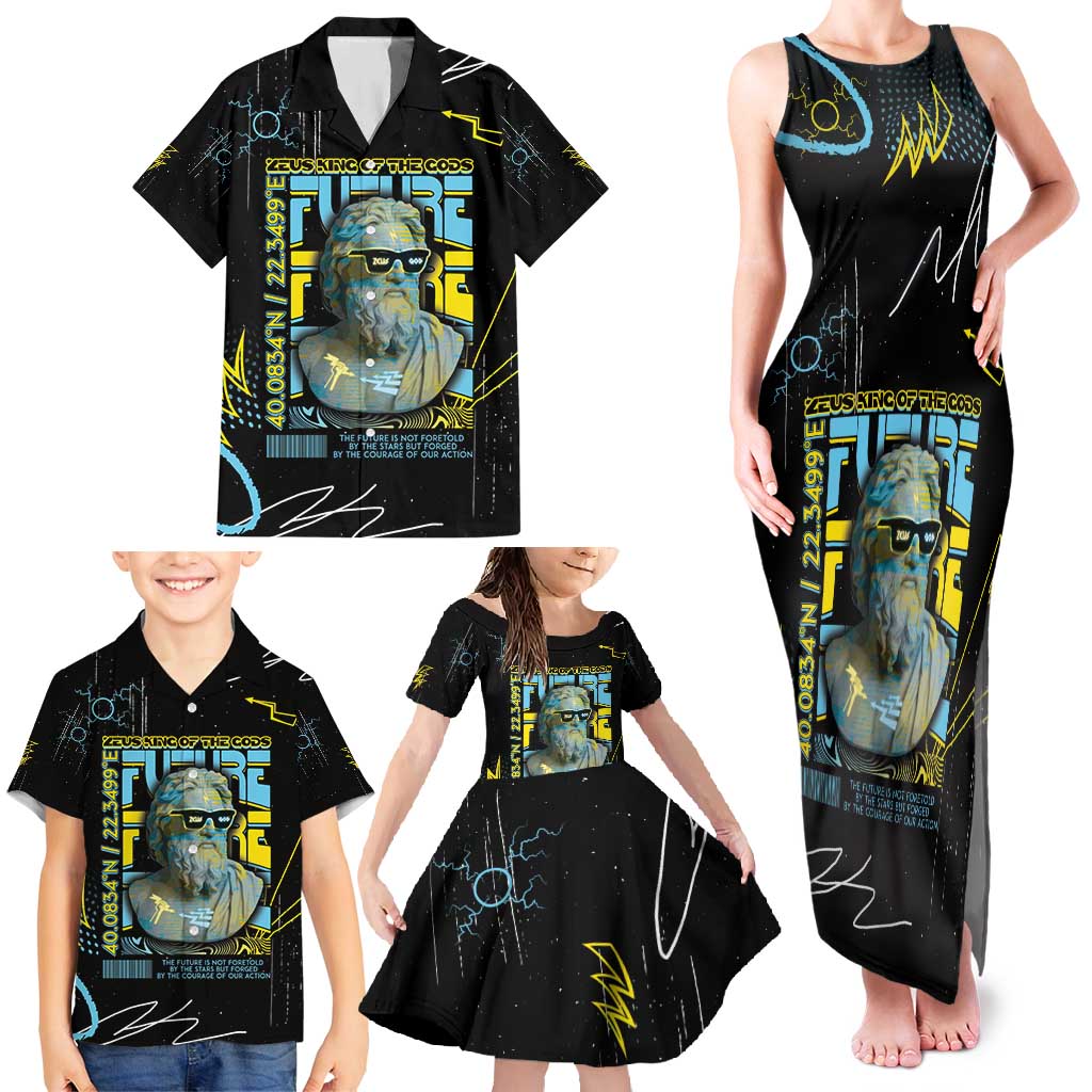 Ancient Greek Zeus Family Matching Tank Maxi Dress and Hawaiian Shirt Futuristic Style - Wonder Print Shop