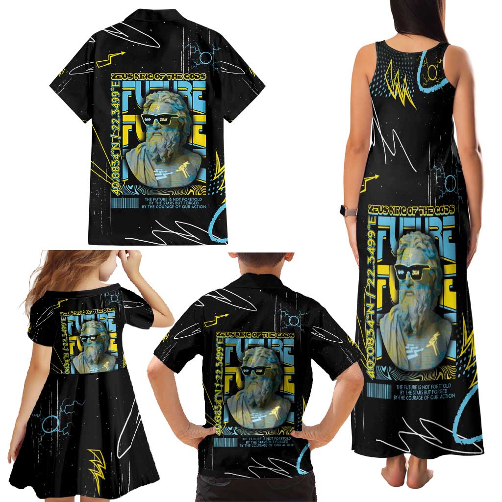 Ancient Greek Zeus Family Matching Tank Maxi Dress and Hawaiian Shirt Futuristic Style - Wonder Print Shop