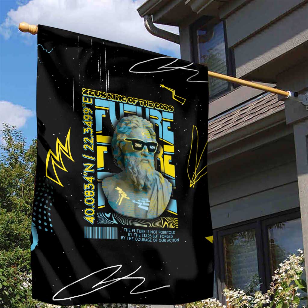 Ancient Greek Zeus Garden Flag Futuristic Style - Wonder Print Shop