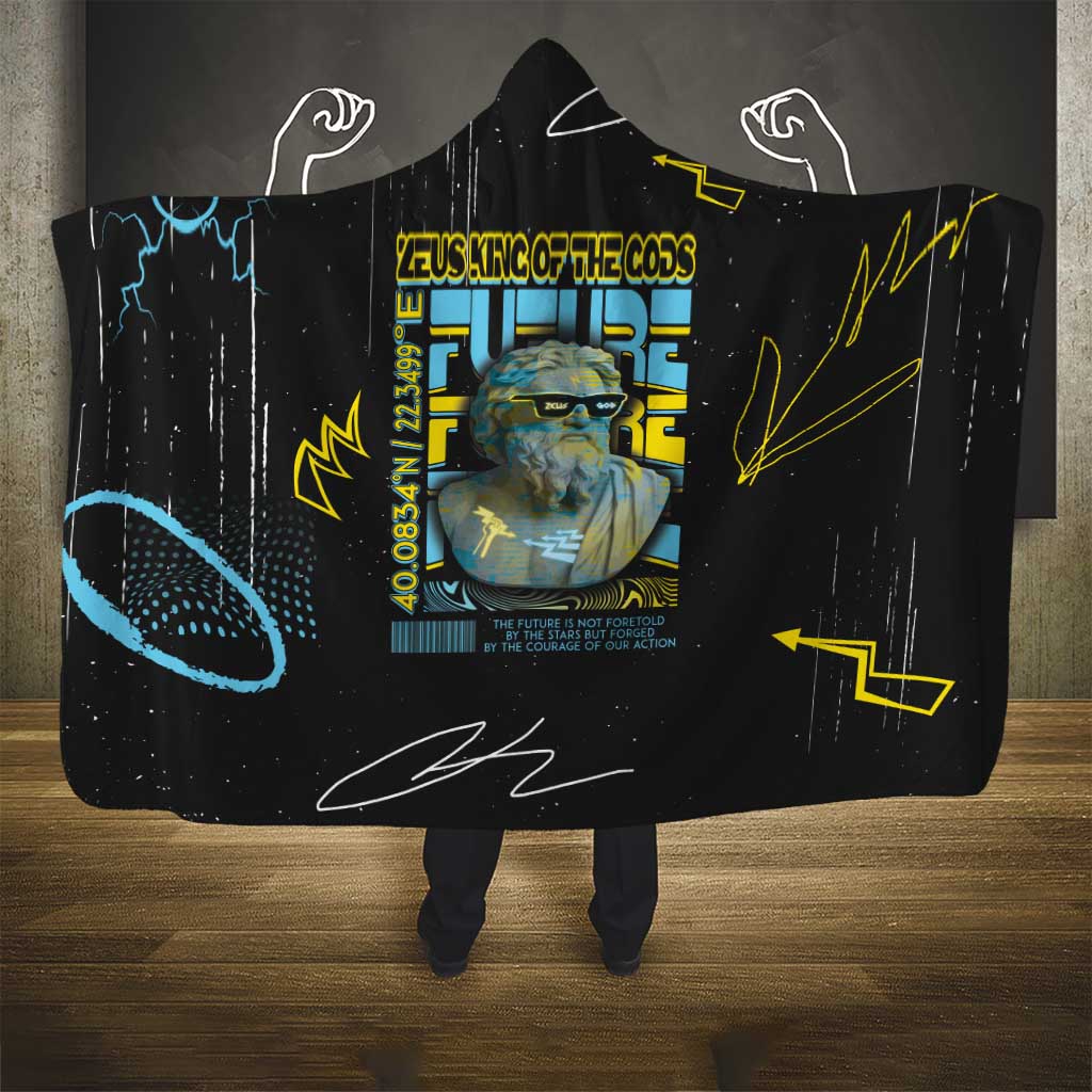 Ancient Greek Zeus Hooded Blanket Futuristic Style - Wonder Print Shop