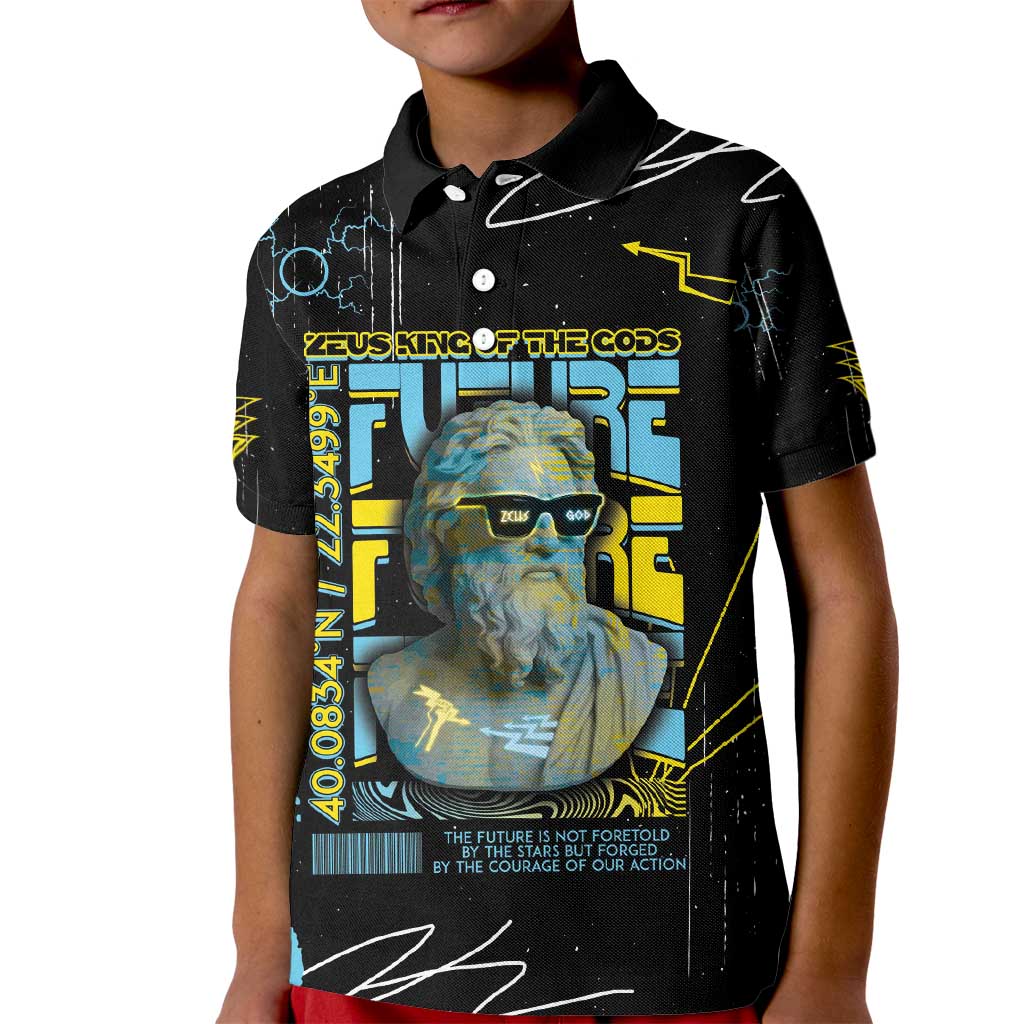 Ancient Greek Zeus Kid Polo Shirt Futuristic Style - Wonder Print Shop