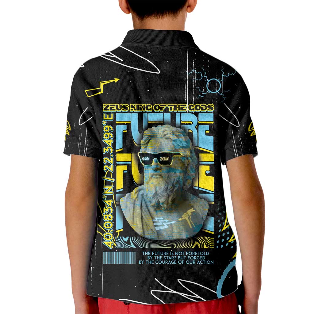 Ancient Greek Zeus Kid Polo Shirt Futuristic Style - Wonder Print Shop