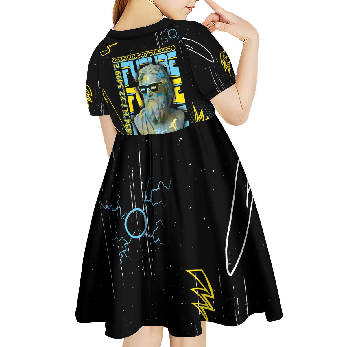 Ancient Greek Zeus Kid Short Sleeve Dress Futuristic Style - Wonder Print Shop