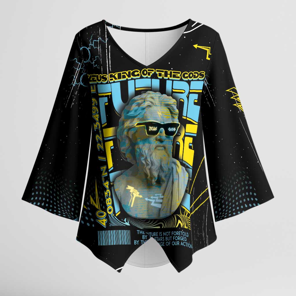 Ancient Greek Zeus Kimono Sleeve Blouse Futuristic Style - Wonder Print Shop