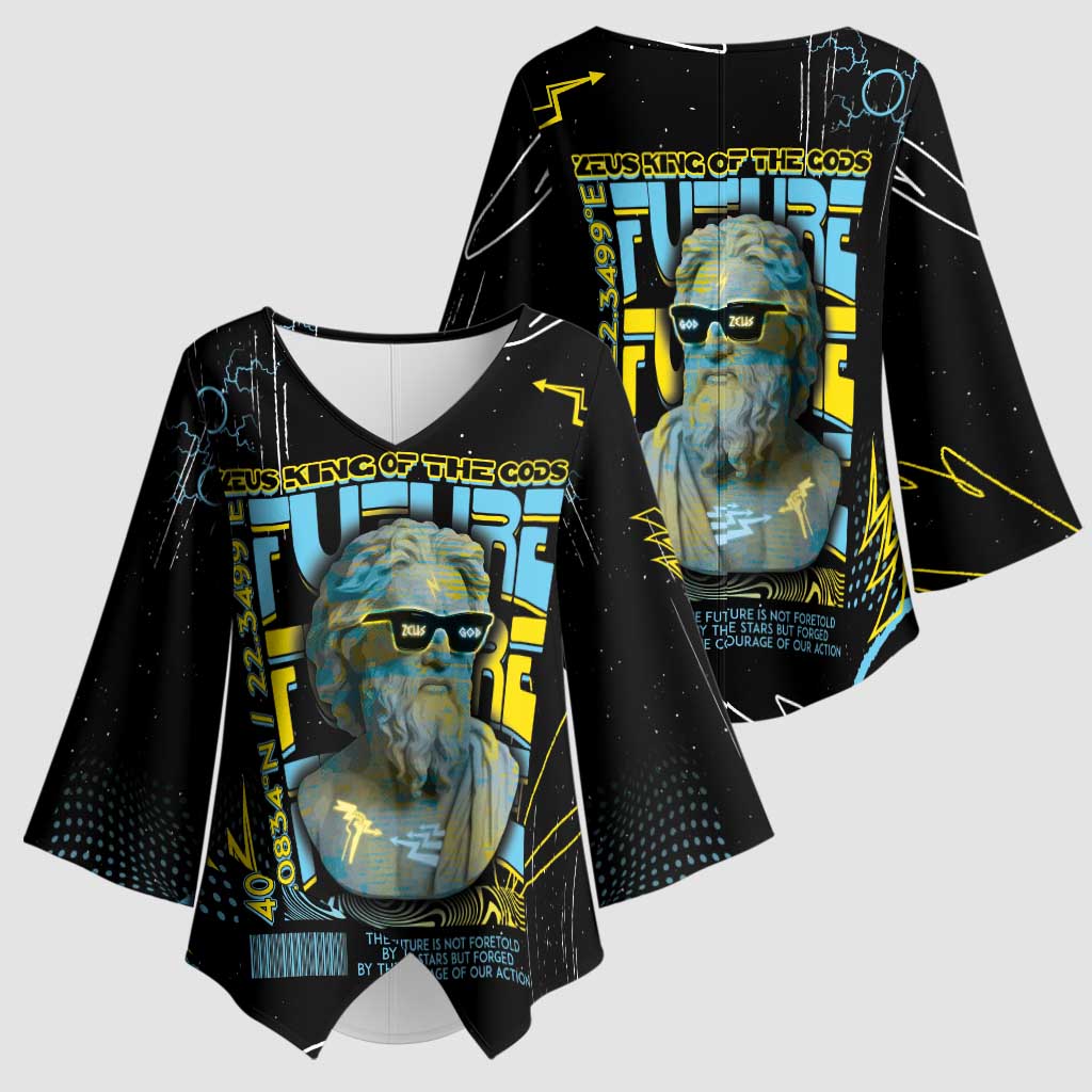 Ancient Greek Zeus Kimono Sleeve Blouse Futuristic Style - Wonder Print Shop
