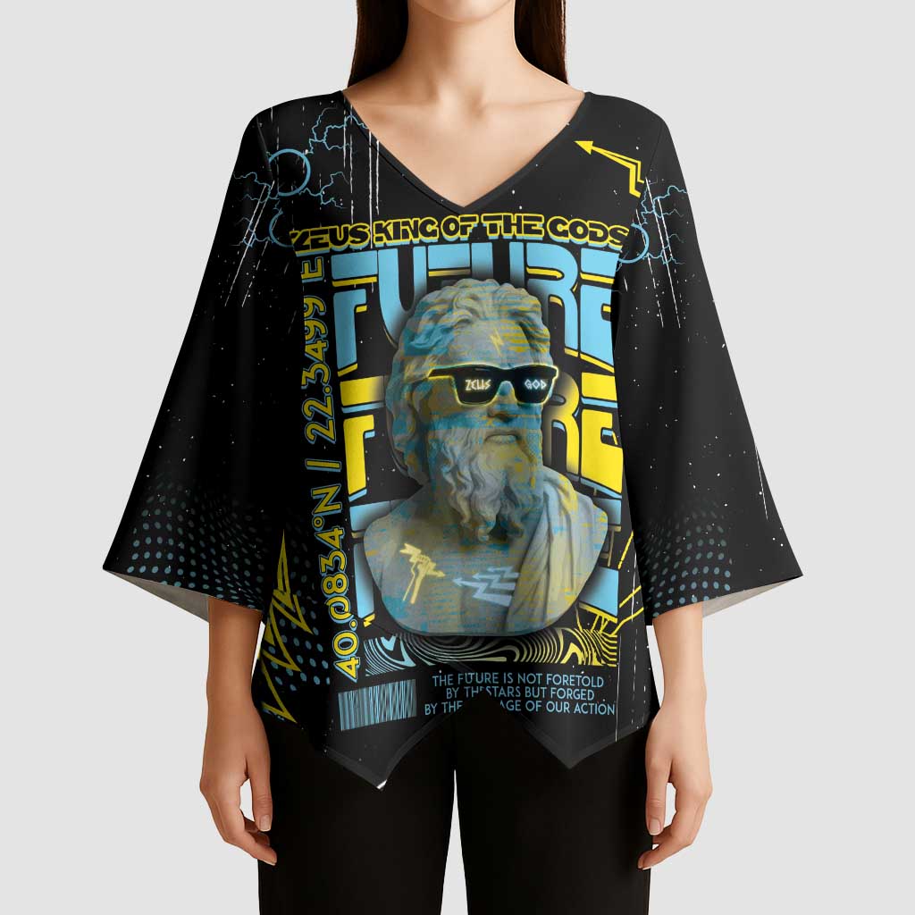 Ancient Greek Zeus Kimono Sleeve Blouse Futuristic Style - Wonder Print Shop