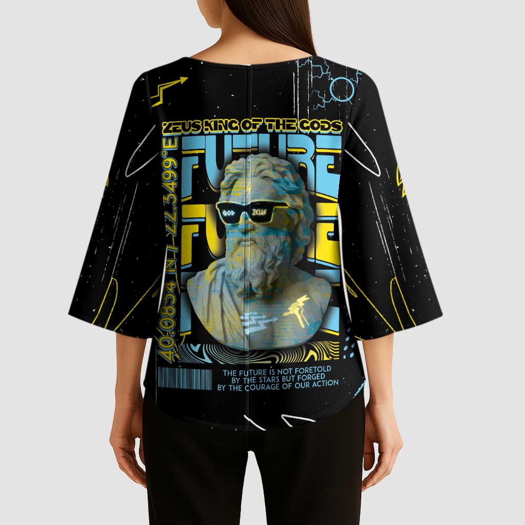 Ancient Greek Zeus Kimono Sleeve Blouse Futuristic Style - Wonder Print Shop