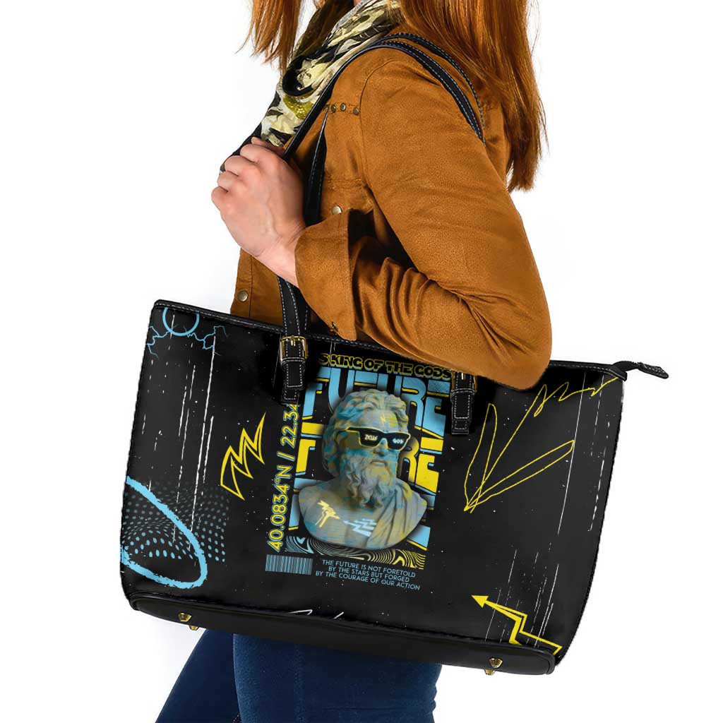 Ancient Greek Zeus Leather Tote Bag Futuristic Style - Wonder Print Shop