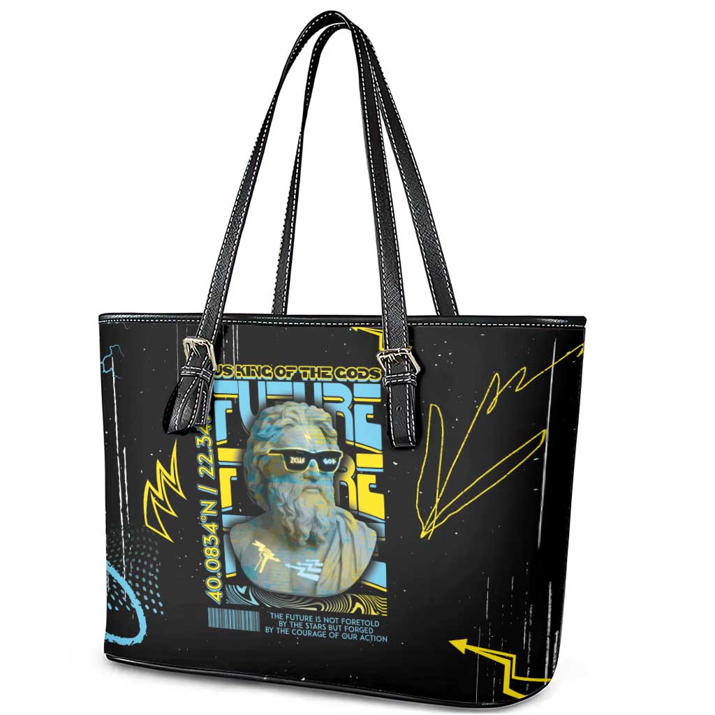 Ancient Greek Zeus Leather Tote Bag Futuristic Style - Wonder Print Shop