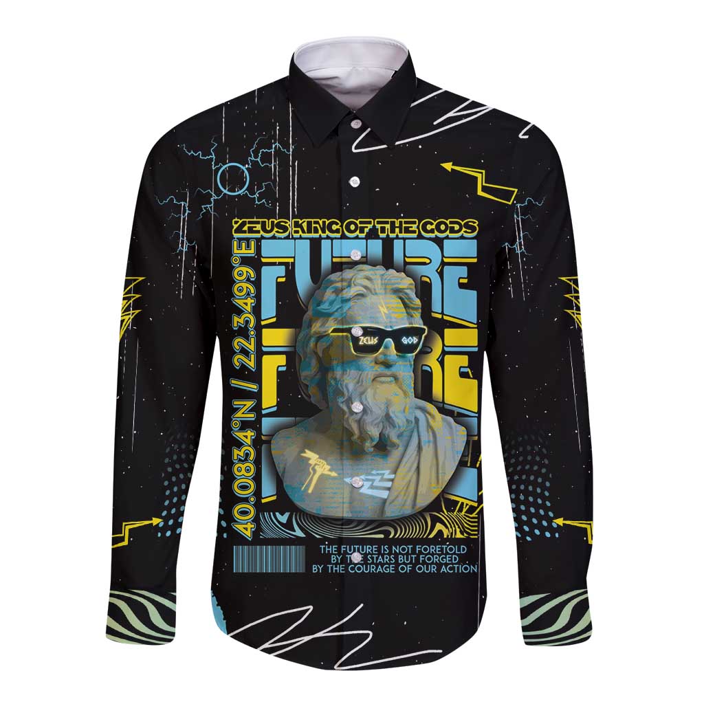 Ancient Greek Zeus Long Sleeve Button Shirt Futuristic Style - Wonder Print Shop