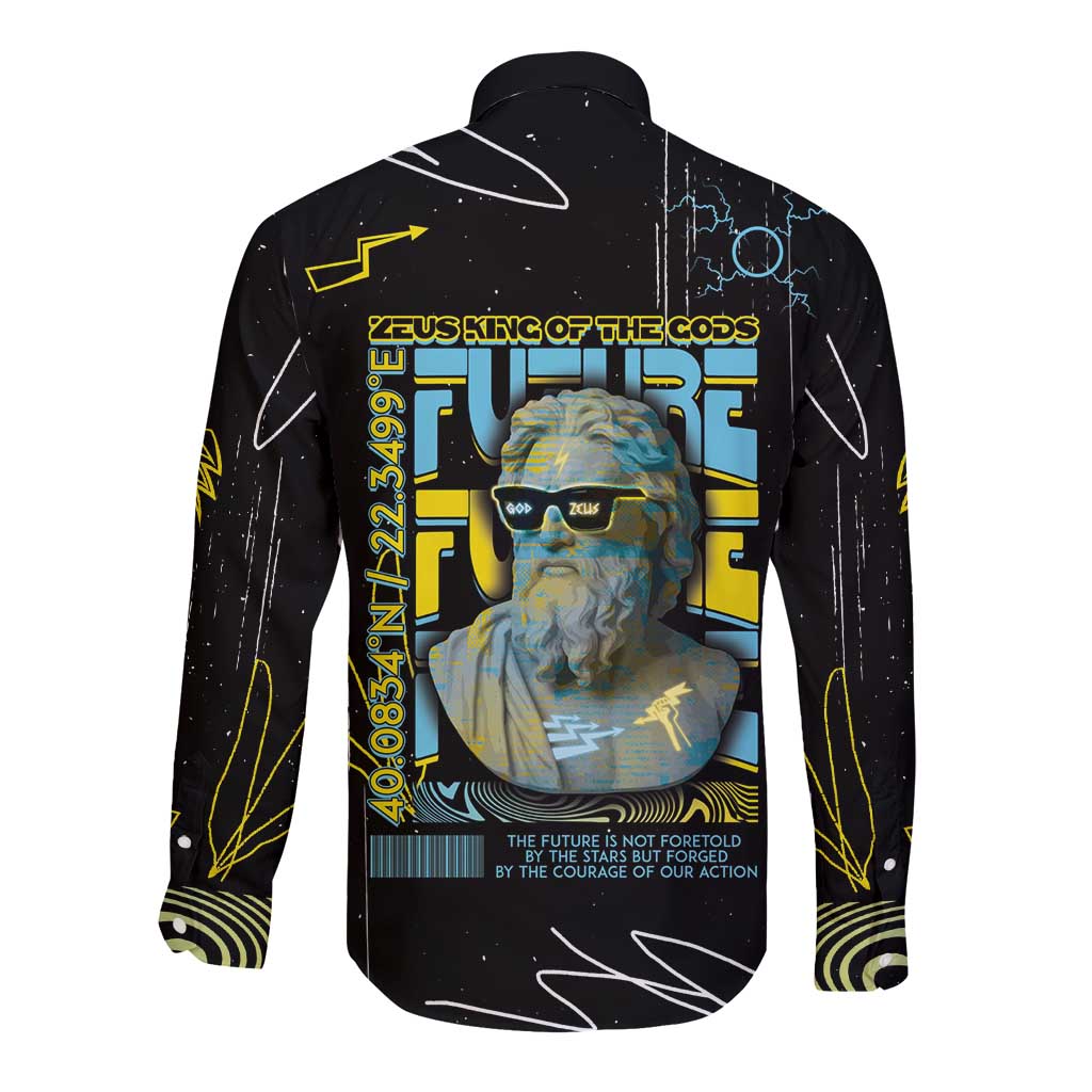 Ancient Greek Zeus Long Sleeve Button Shirt Futuristic Style - Wonder Print Shop