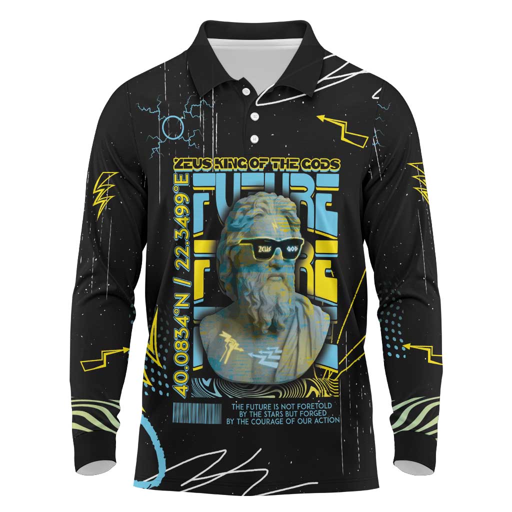 Ancient Greek Zeus Long Sleeve Polo Shirt Futuristic Style - Wonder Print Shop