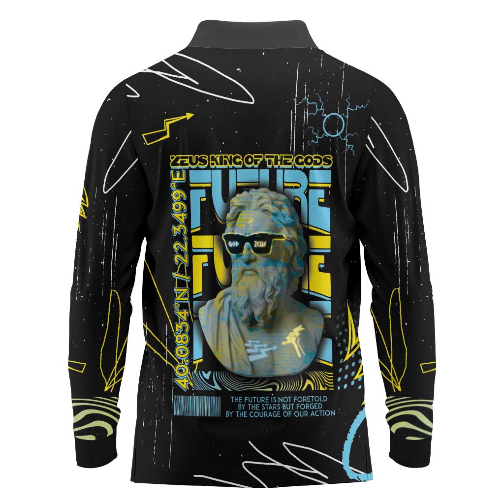 Ancient Greek Zeus Long Sleeve Polo Shirt Futuristic Style - Wonder Print Shop