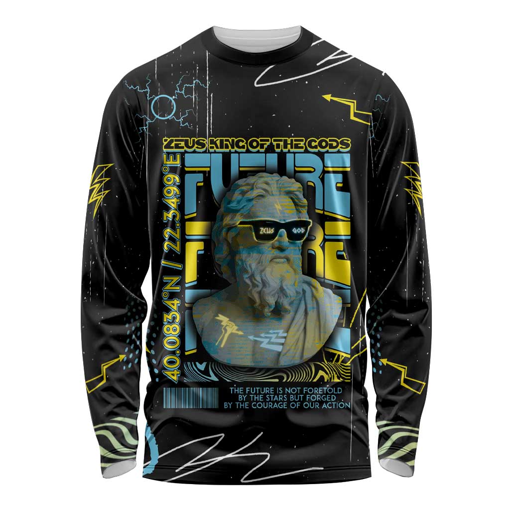 Ancient Greek Zeus Long Sleeve Shirt Futuristic Style - Wonder Print Shop