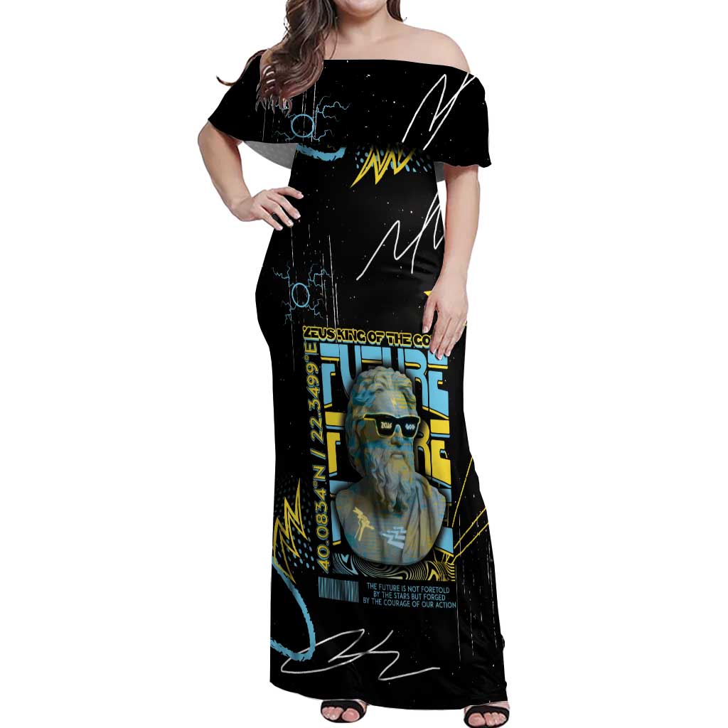Ancient Greek Zeus Off Shoulder Maxi Dress Futuristic Style - Wonder Print Shop