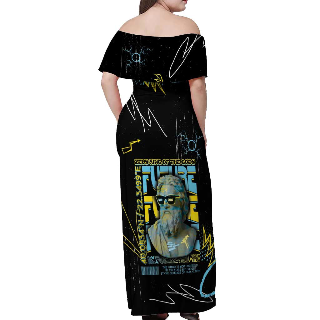 Ancient Greek Zeus Off Shoulder Maxi Dress Futuristic Style - Wonder Print Shop