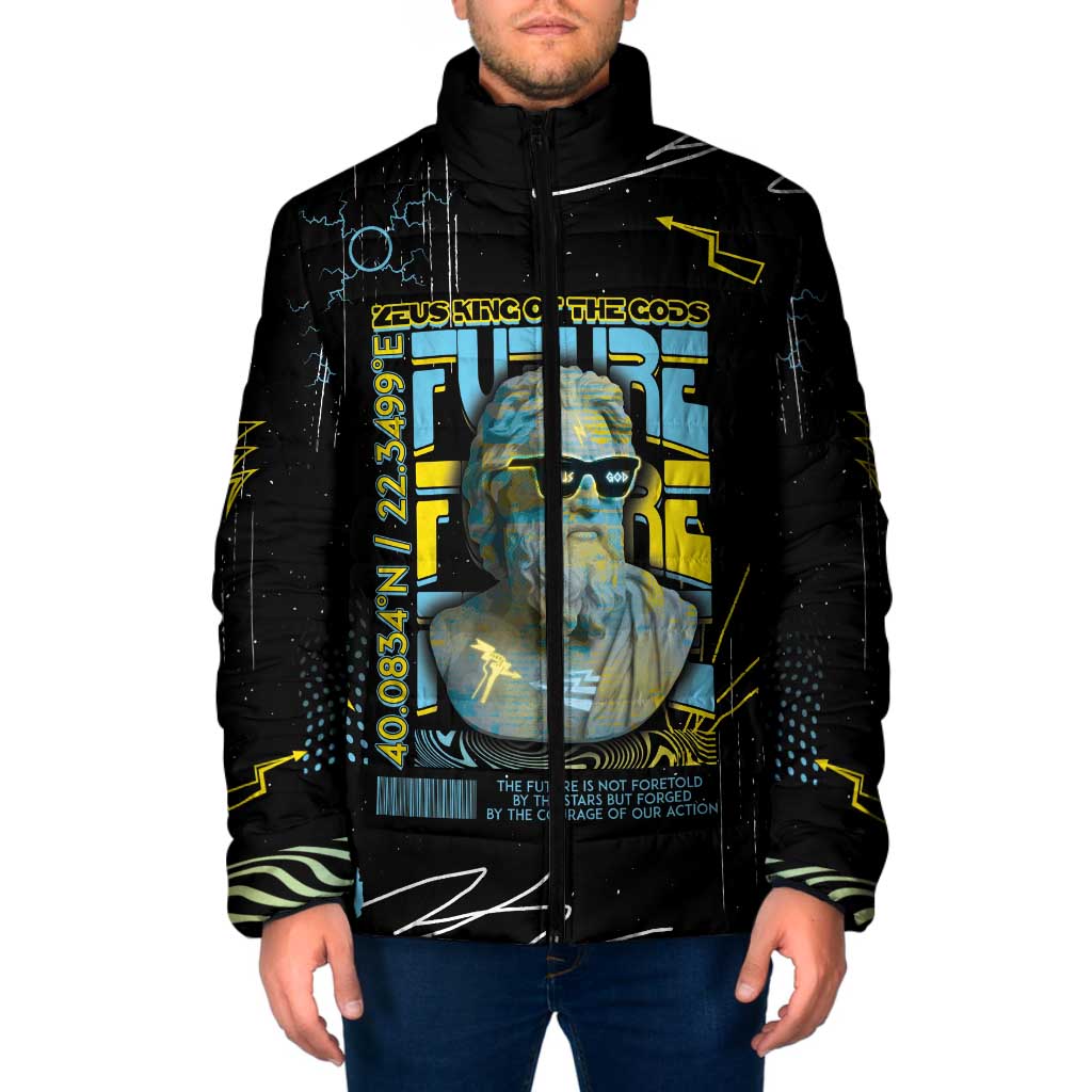 Ancient Greek Zeus Padded Jacket Futuristic Style - Wonder Print Shop