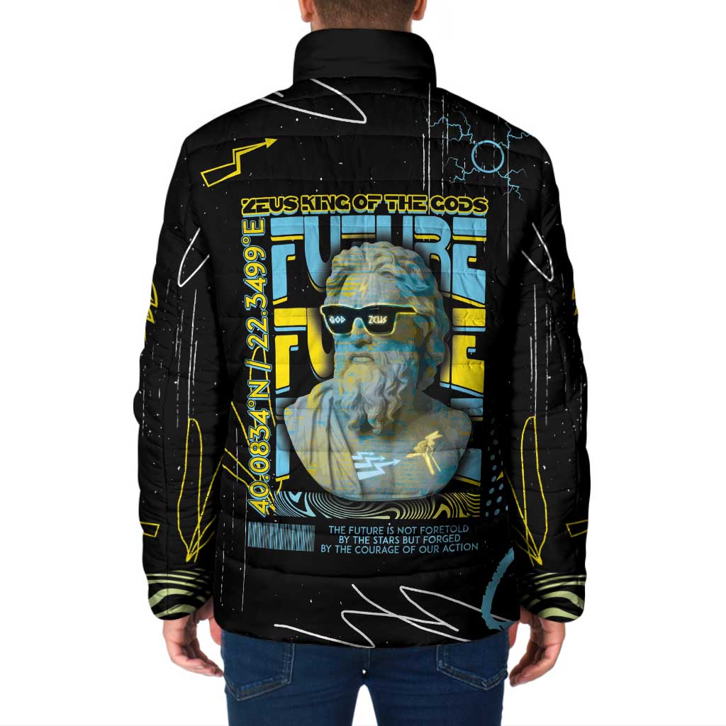 Ancient Greek Zeus Padded Jacket Futuristic Style - Wonder Print Shop