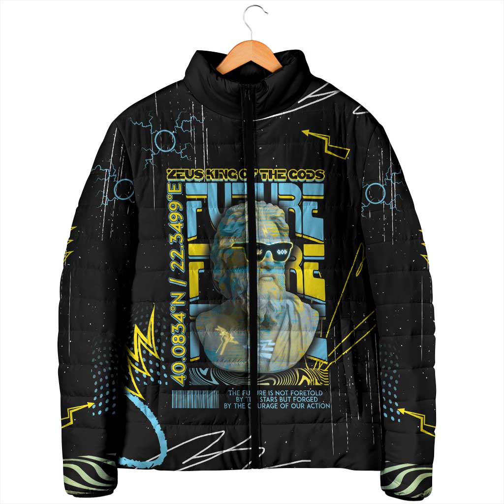 Ancient Greek Zeus Padded Jacket Futuristic Style - Wonder Print Shop