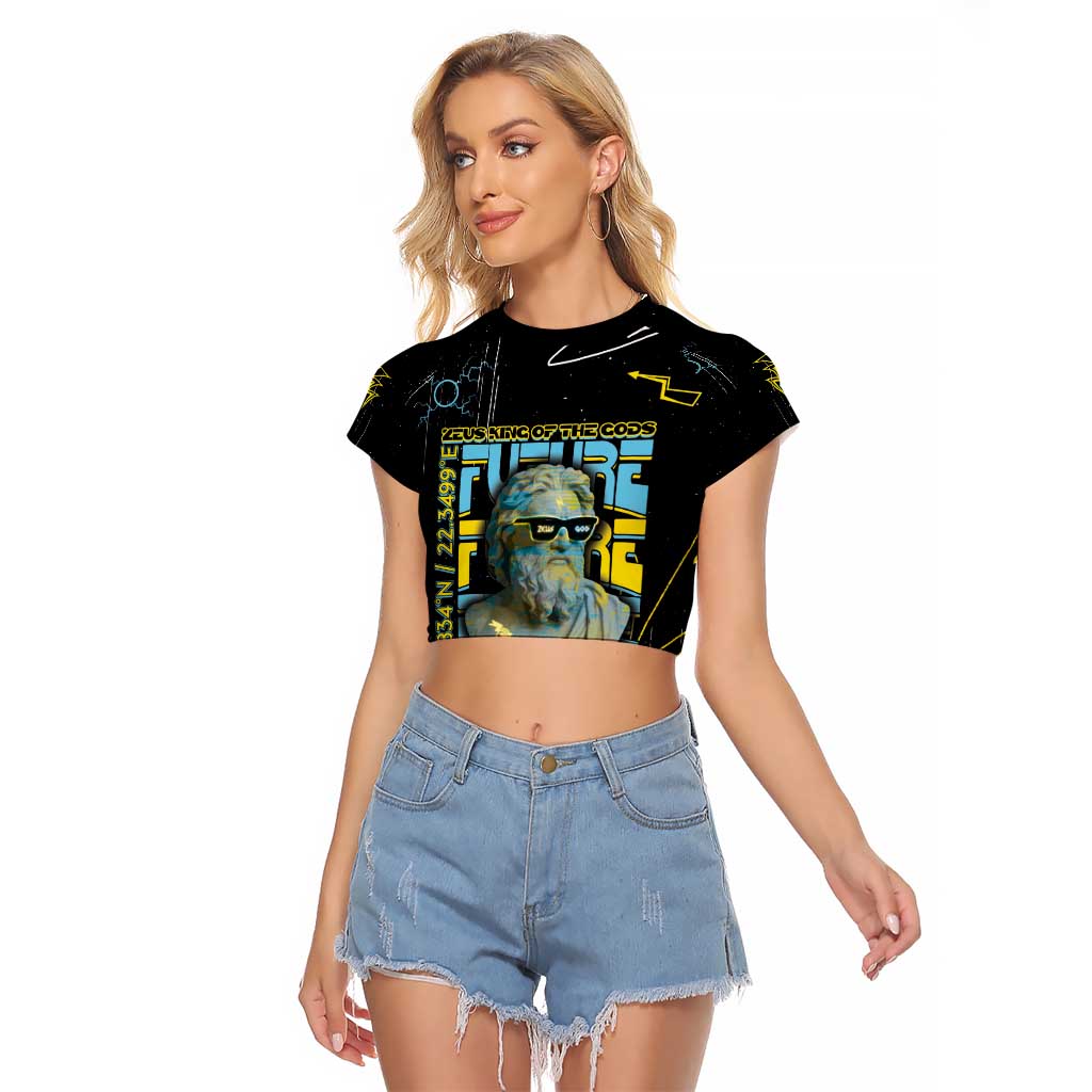 Ancient Greek Zeus Raglan Cropped T Shirt Futuristic Style - Wonder Print Shop