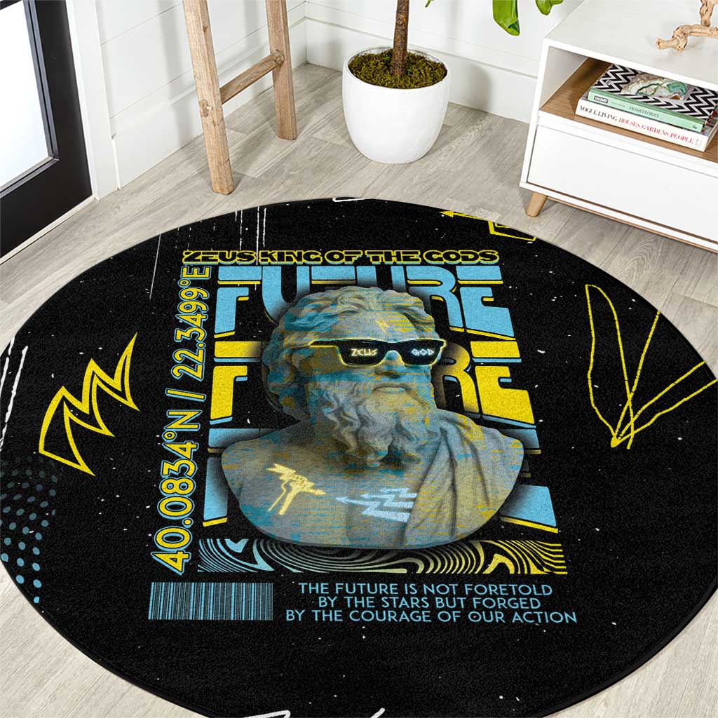 Ancient Greek Zeus Round Carpet Futuristic Style - Wonder Print Shop
