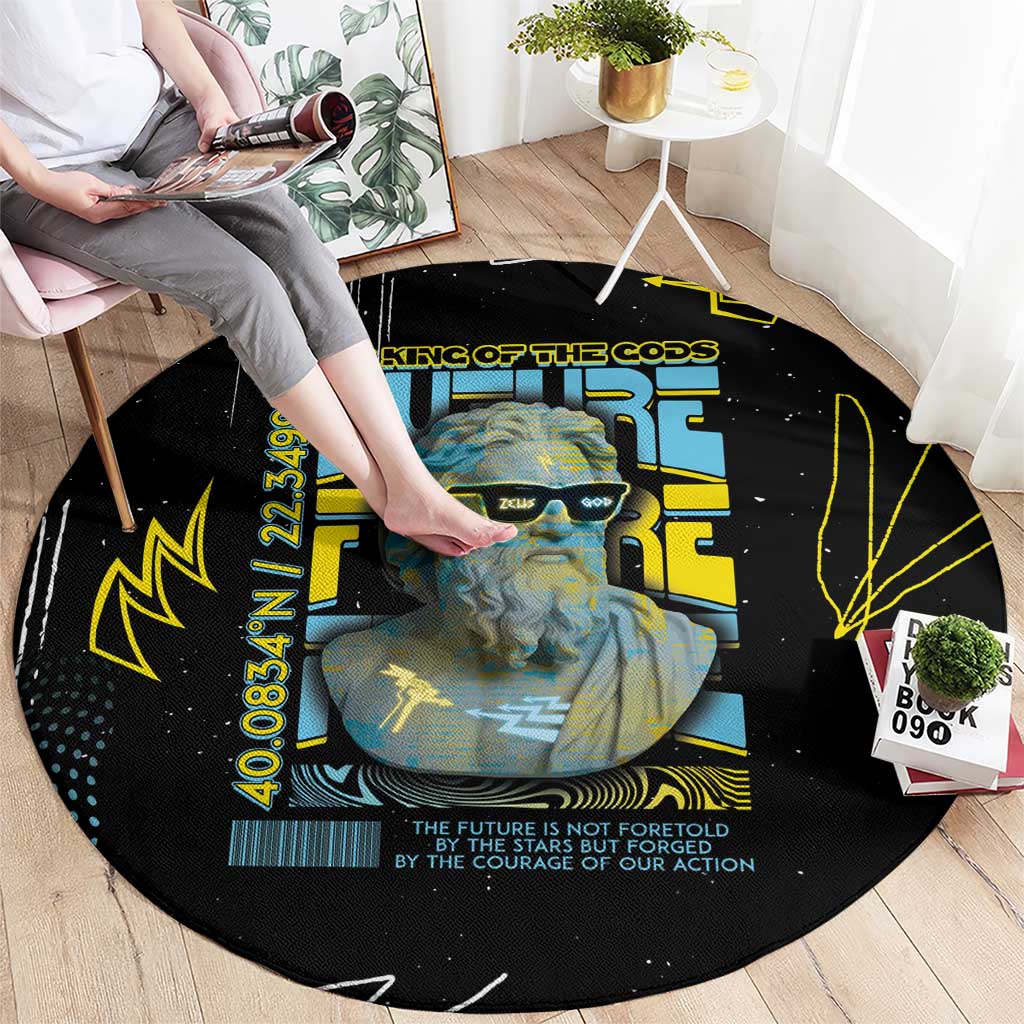 Ancient Greek Zeus Round Carpet Futuristic Style - Wonder Print Shop