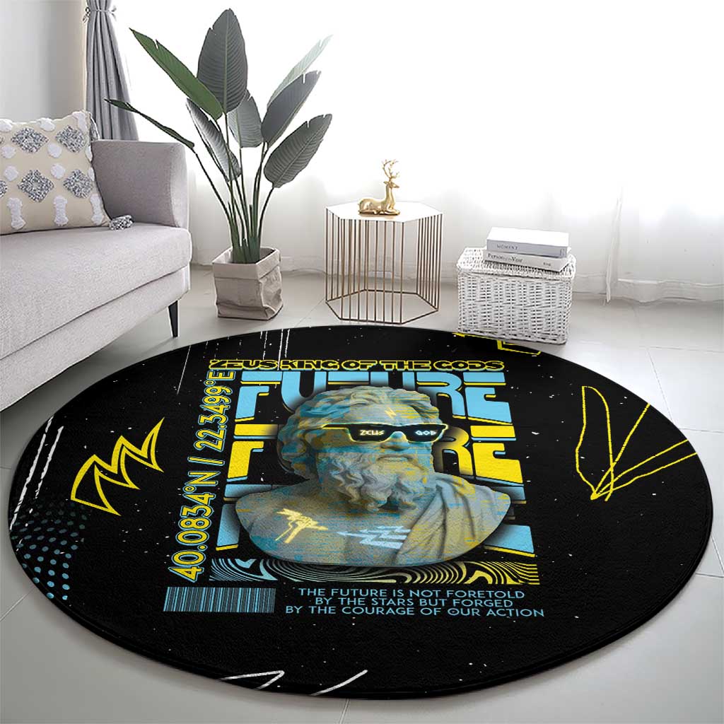 Ancient Greek Zeus Round Carpet Futuristic Style - Wonder Print Shop