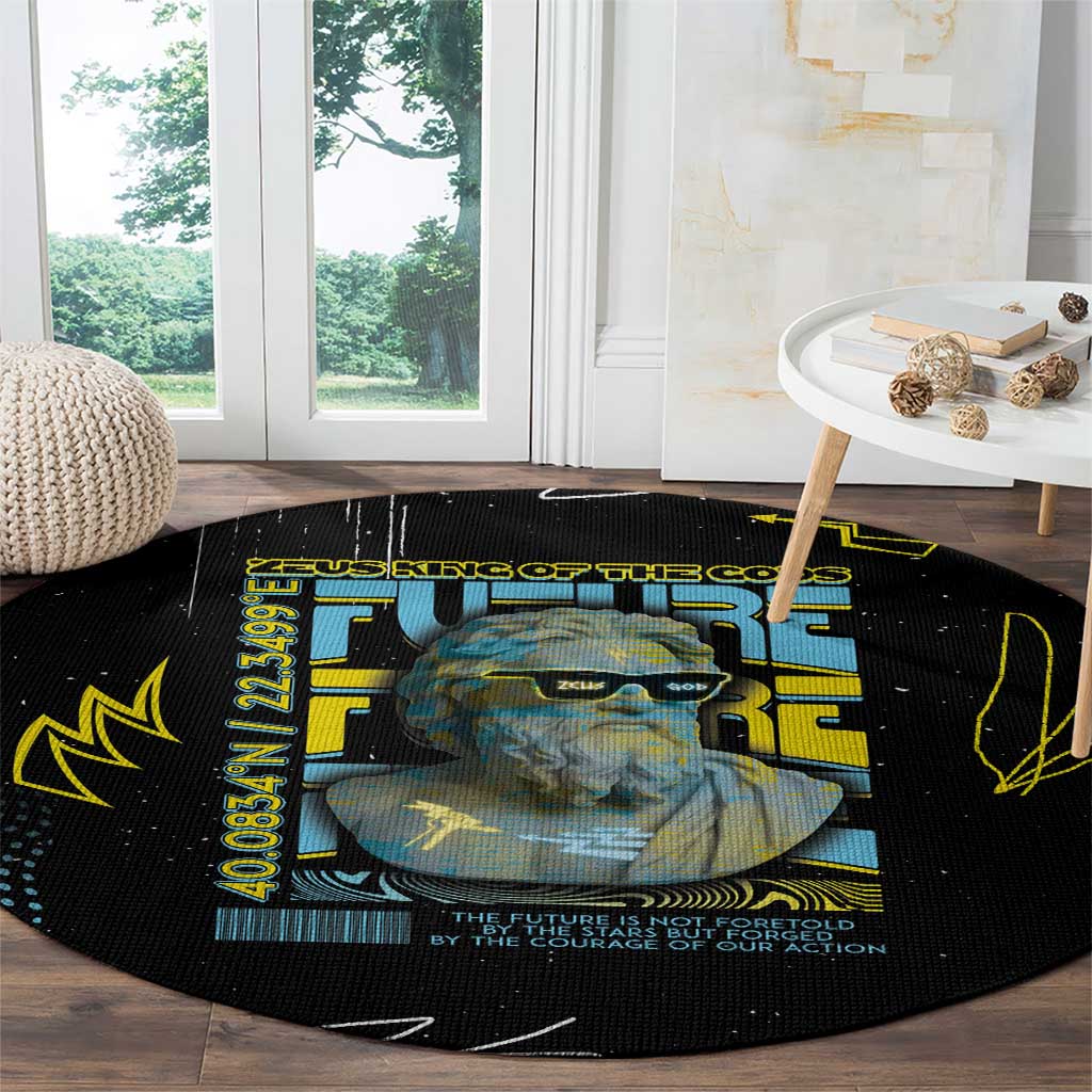 Ancient Greek Zeus Round Carpet Futuristic Style - Wonder Print Shop