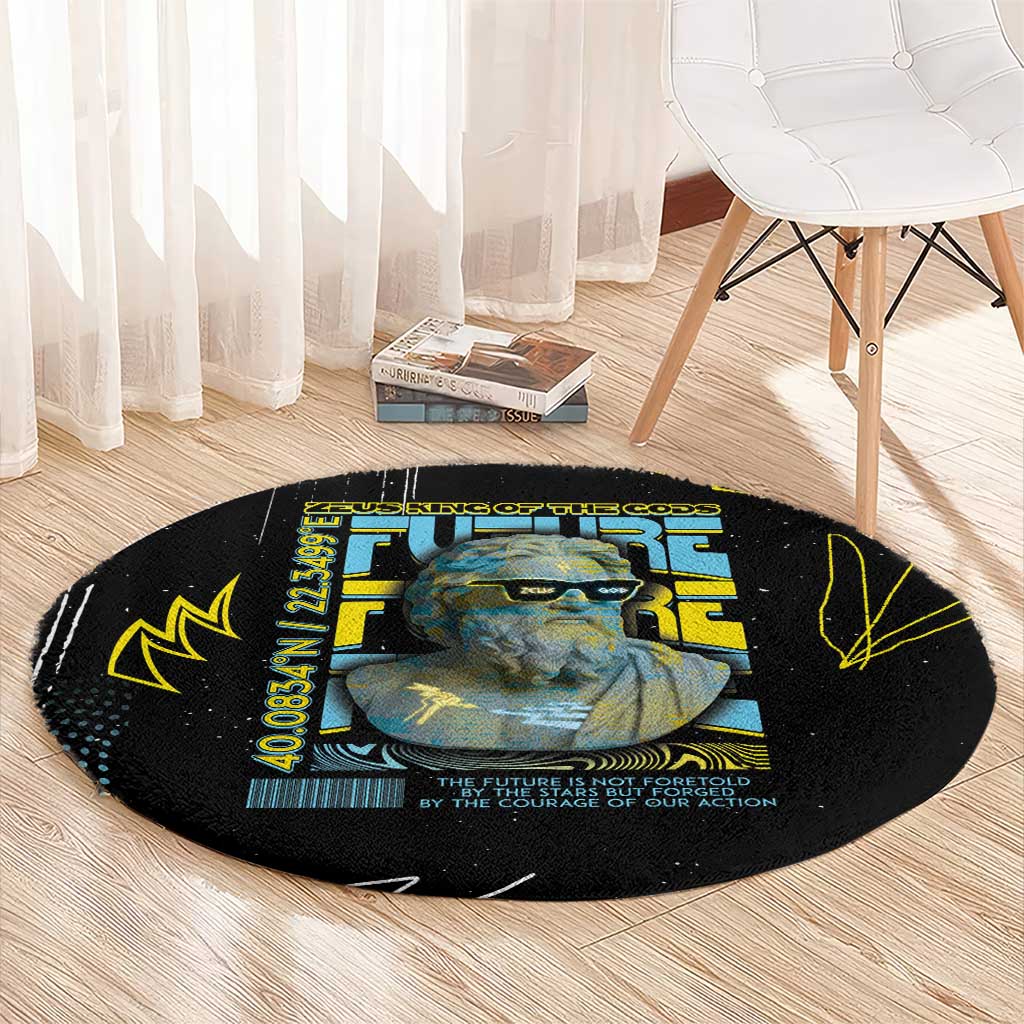 Ancient Greek Zeus Round Carpet Futuristic Style - Wonder Print Shop