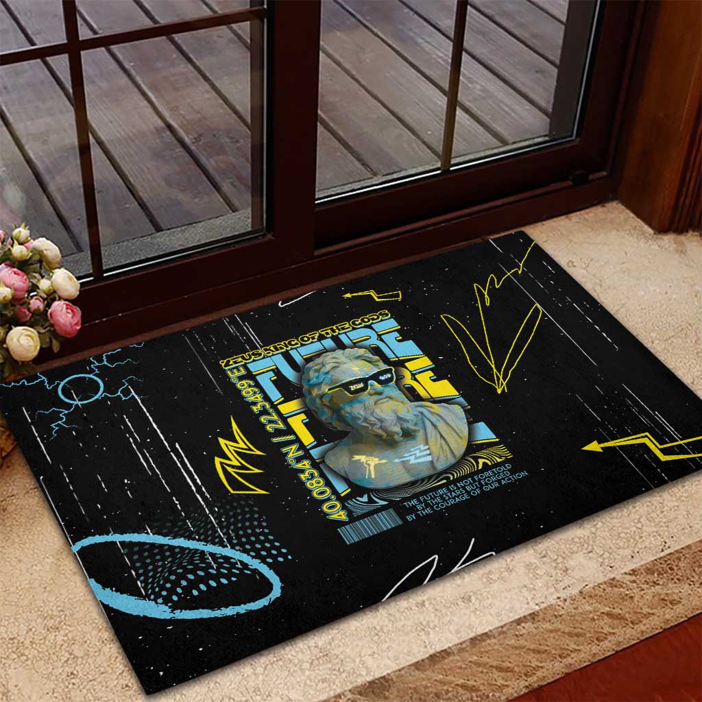 Ancient Greek Zeus Rubber Doormat Futuristic Style - Wonder Print Shop
