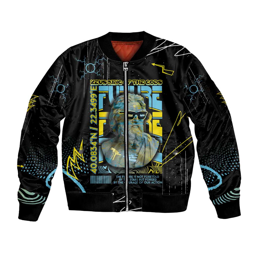 Ancient Greek Zeus Sleeve Zip Bomber Jacket Futuristic Style - Wonder Print Shop